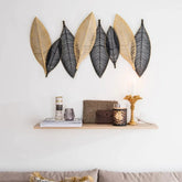 Modern Golden & Black Big Leaf Metal Wall Art